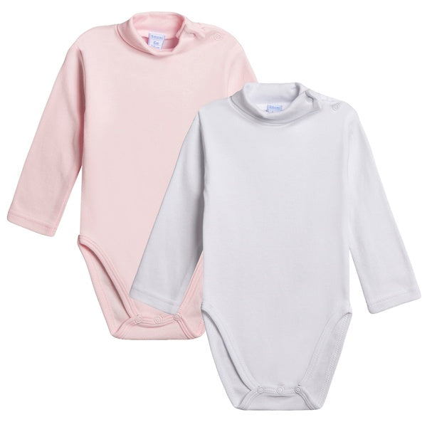 Bodies bebe pack 2 unidaes cuello cisne vuelto liso rosa y blanco 6-24meses