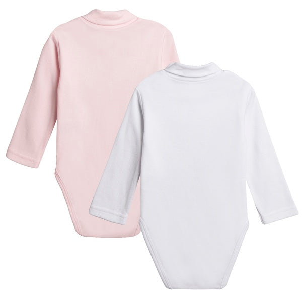 Bodies bebe pack 2 unidaes cuello cisne vuelto liso rosa y blanco 6-24meses