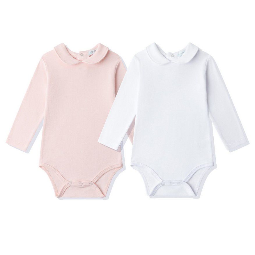 Bodies de manga larga cuello bebe  rosa y blanco pack de 2 unidades 100 % algodón