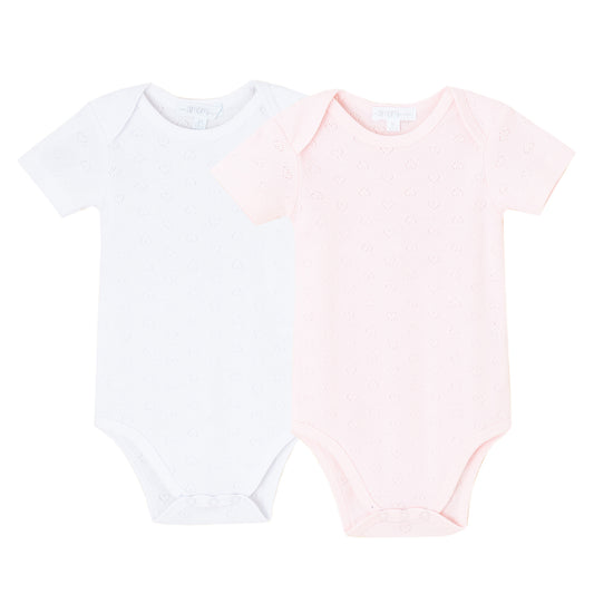 Bodies pack de 2 pcs calado de corazones m/c para bebe niña de los colores lisos blanco+rosa