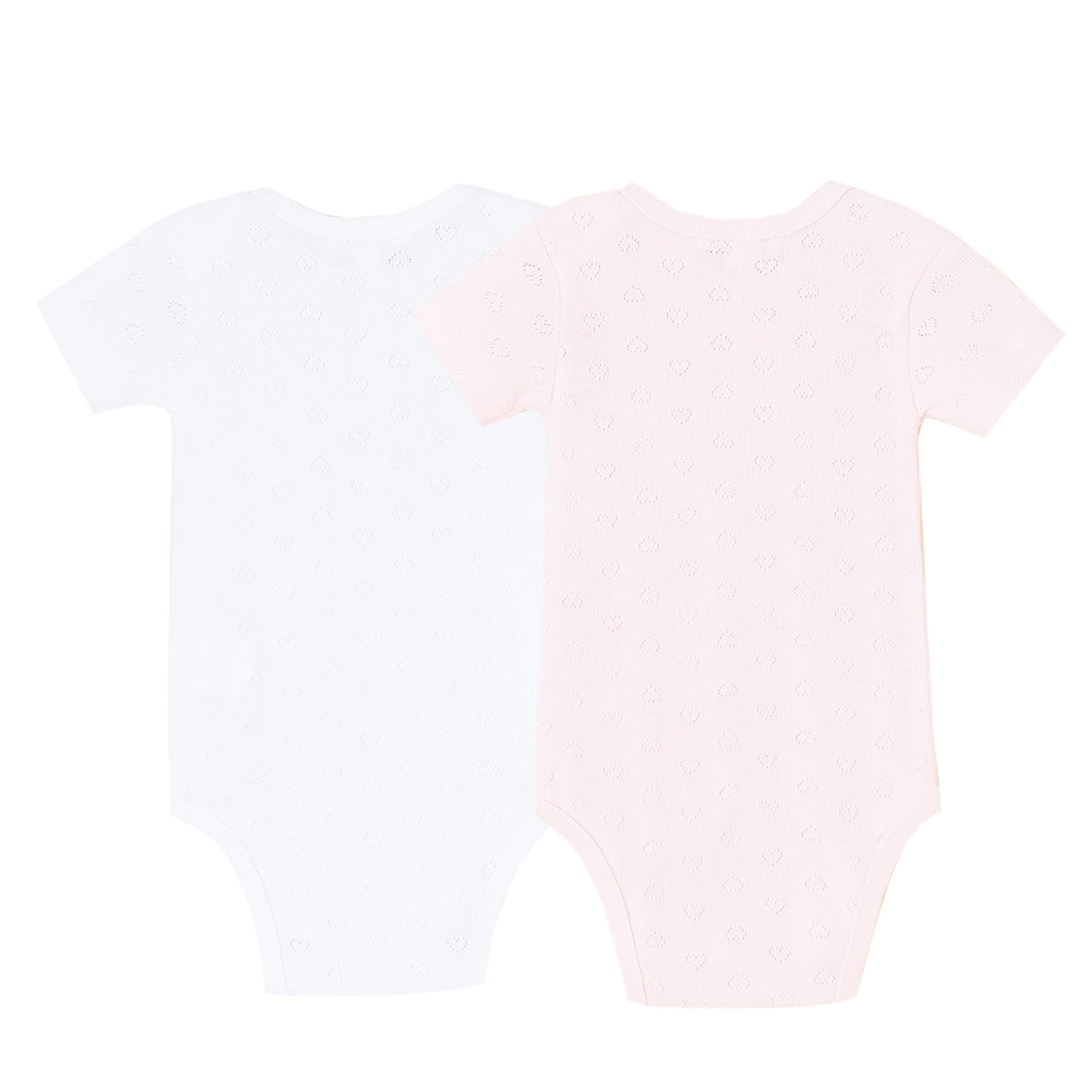 Bodies pack de 2 pcs calado de corazones m/c para bebe niña de los colores lisos blanco+rosa