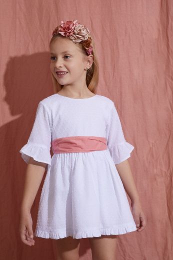 Vestido de Fiesta Niña Blanco con Cinturón