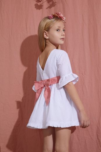 Vestido de Fiesta Niña Blanco con Cinturón