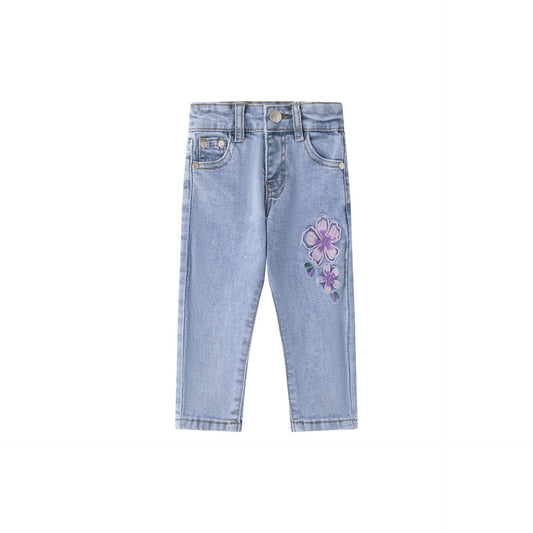 Pantalón vaquero denim con flores bordadas bebé niña 6-24M 👶🌼 - BGI54539