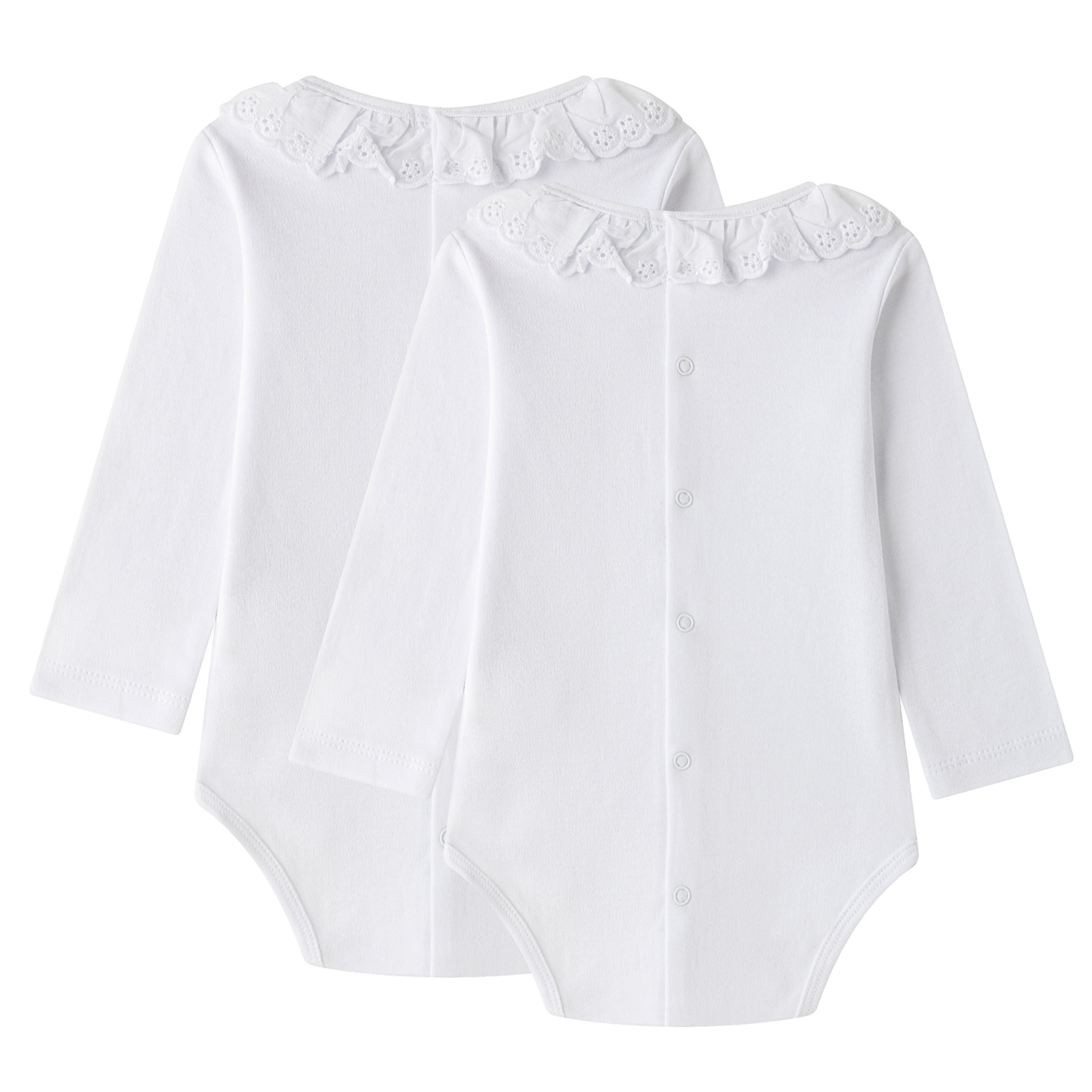 Bodies pack de 2 pcs cuello volante puntilla de tejido unisex bebe del color blanco liso 100% algodón