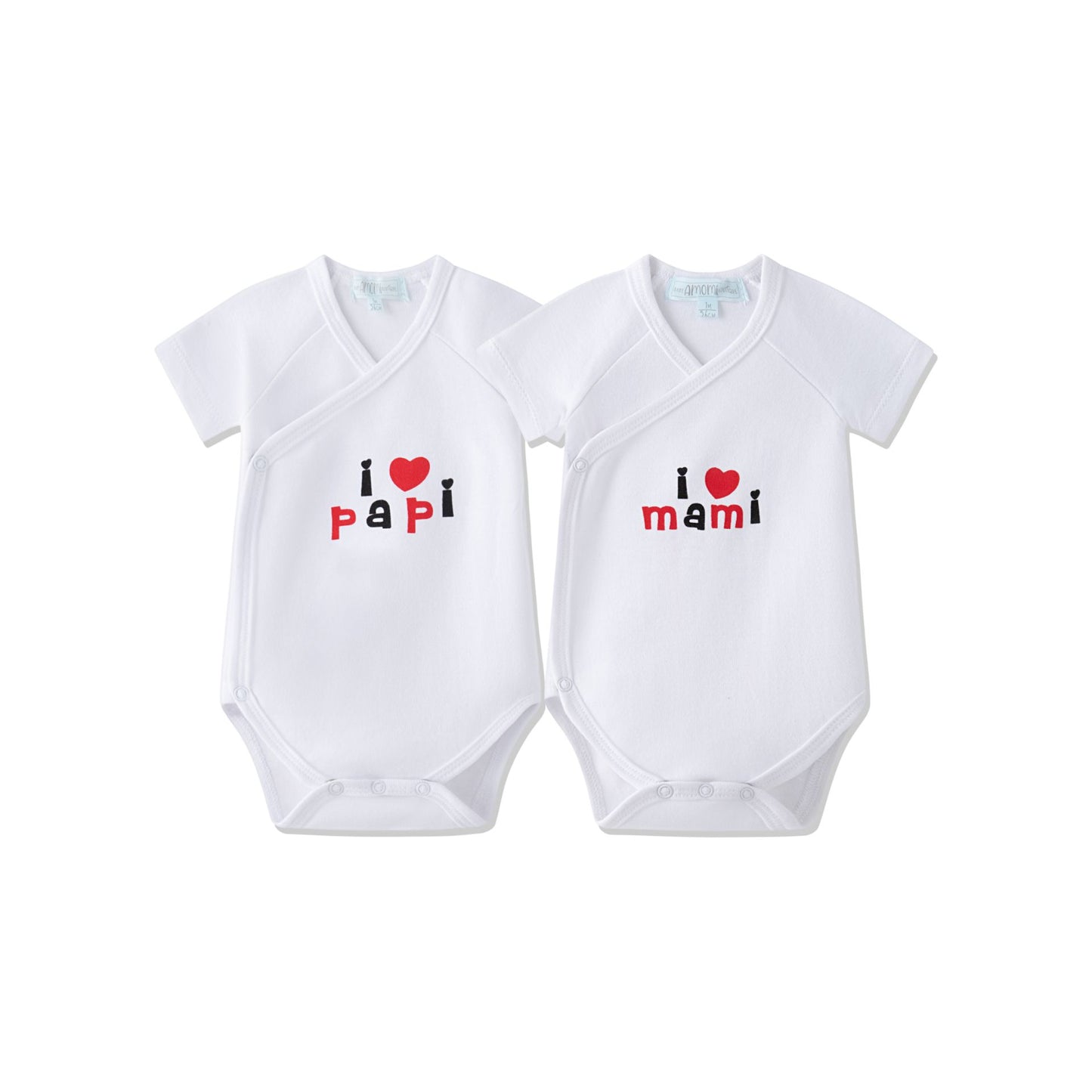 Pack 2 Bodies Cruzados Recién Nacido “I Love Papá & Mamá” 0-3 meses