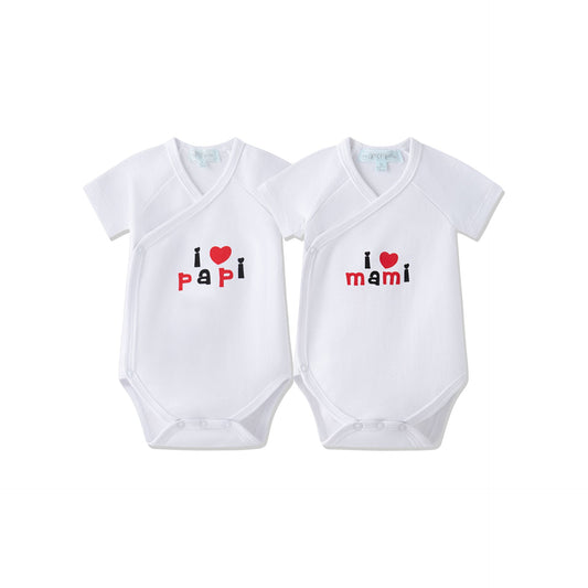 Pack 2 Bodies Cruzados Recién Nacido “I Love Papá & Mamá” 0-3 meses