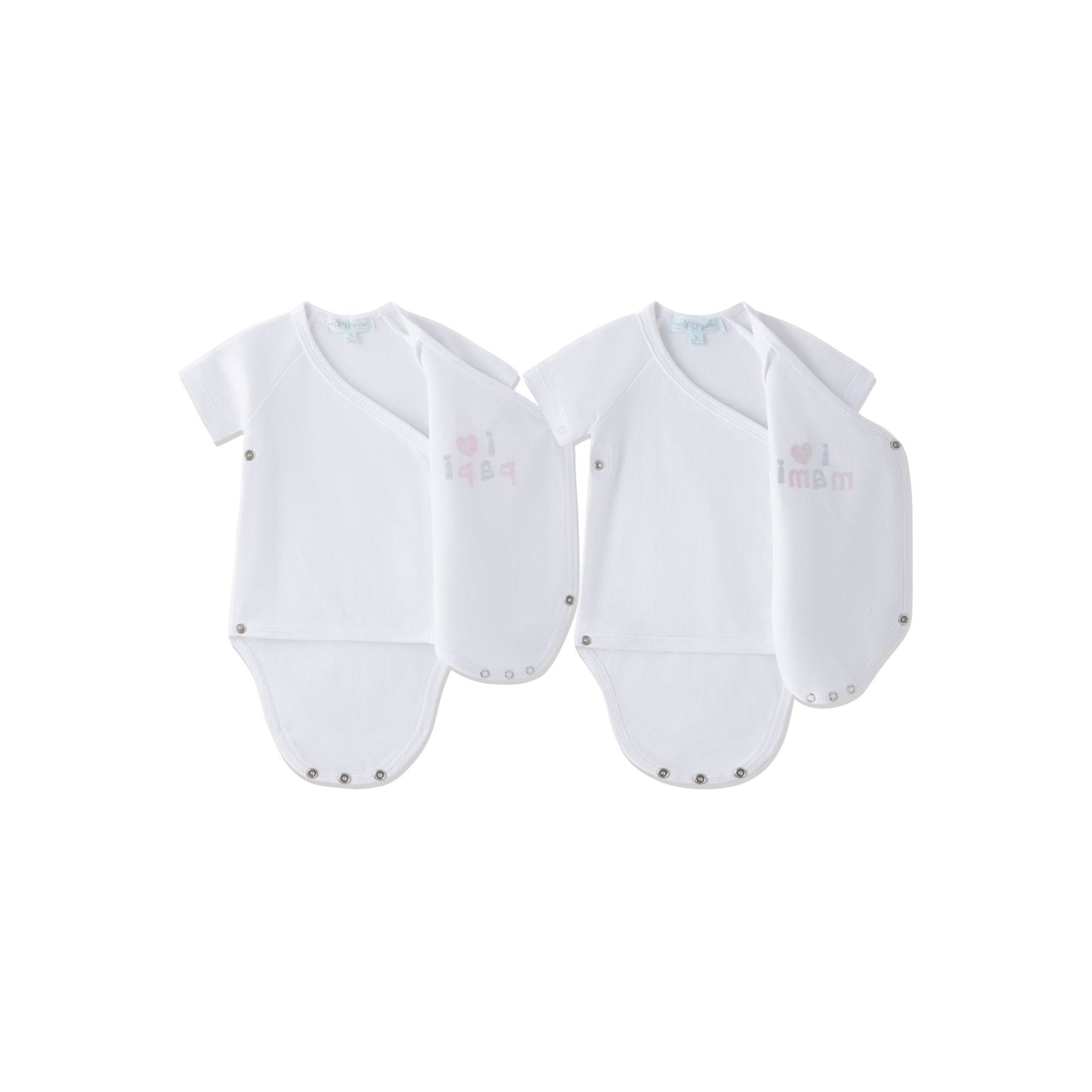 Pack 2 Bodies Cruzados Recién Nacido “I Love Papá & Mamá” 0-3 meses