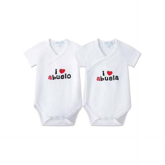 Pack 2 Bodies Cruzados Recién Nacido “I Love Abuelo & Abuela” 0-3 meses