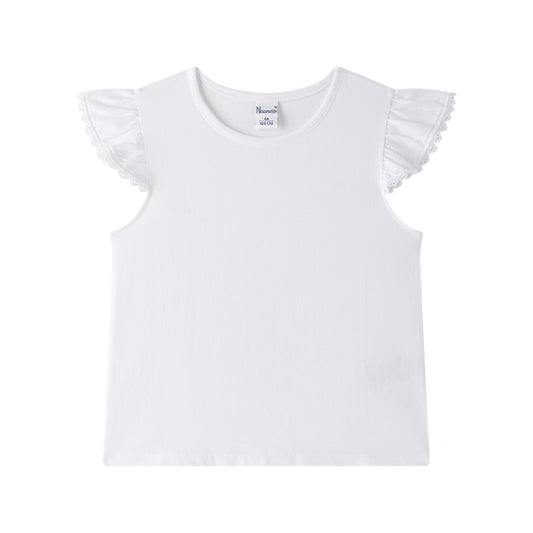 Camiseta con mangas de volantes a tono blanca