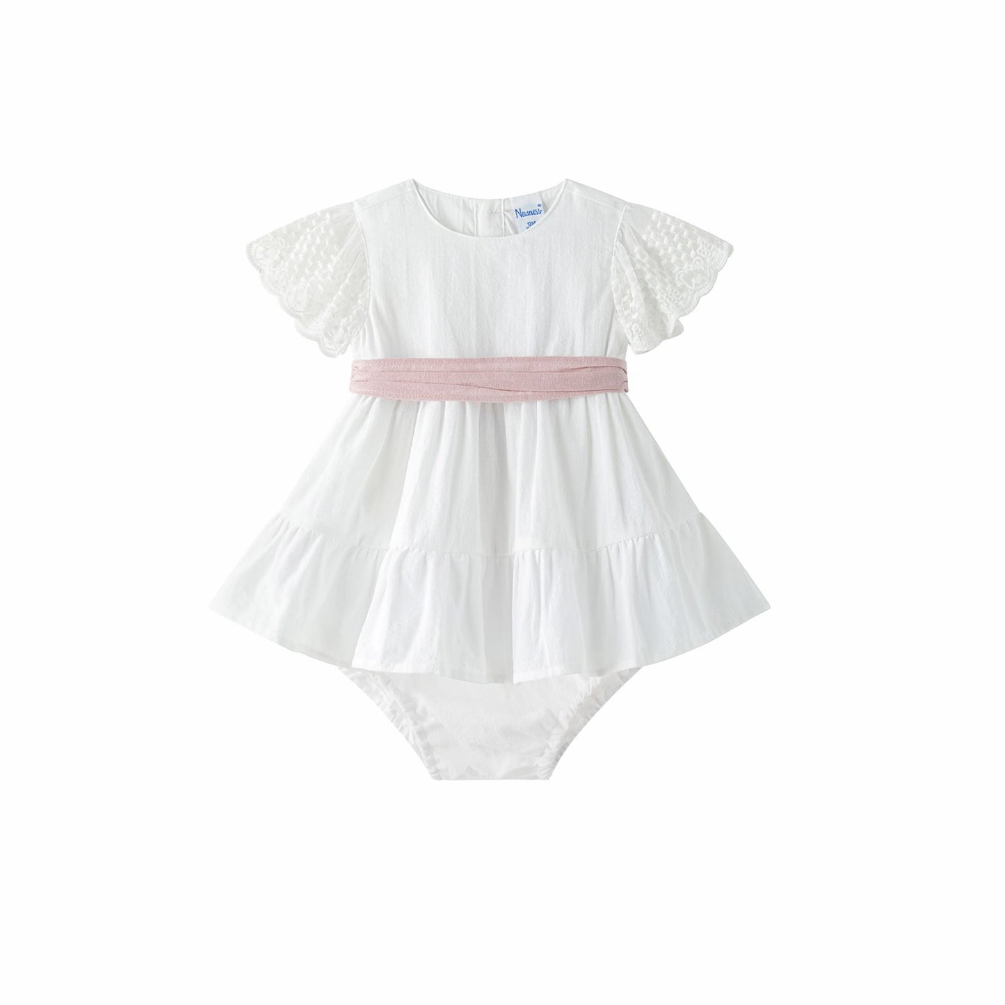 Vestido ceremonia con lazo en la cintura, con braguita a juego 6-24 meses