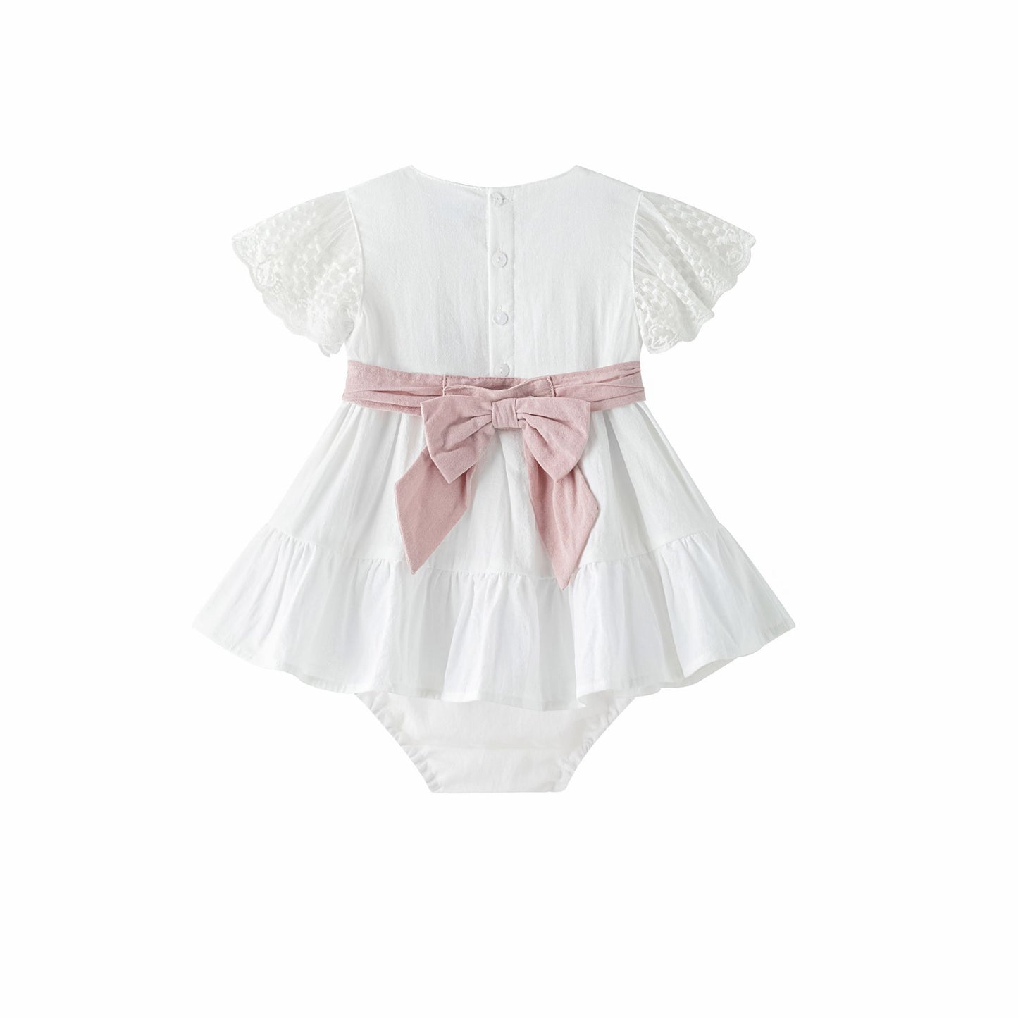 Vestido ceremonia con lazo en la cintura, con braguita a juego 6-24 meses