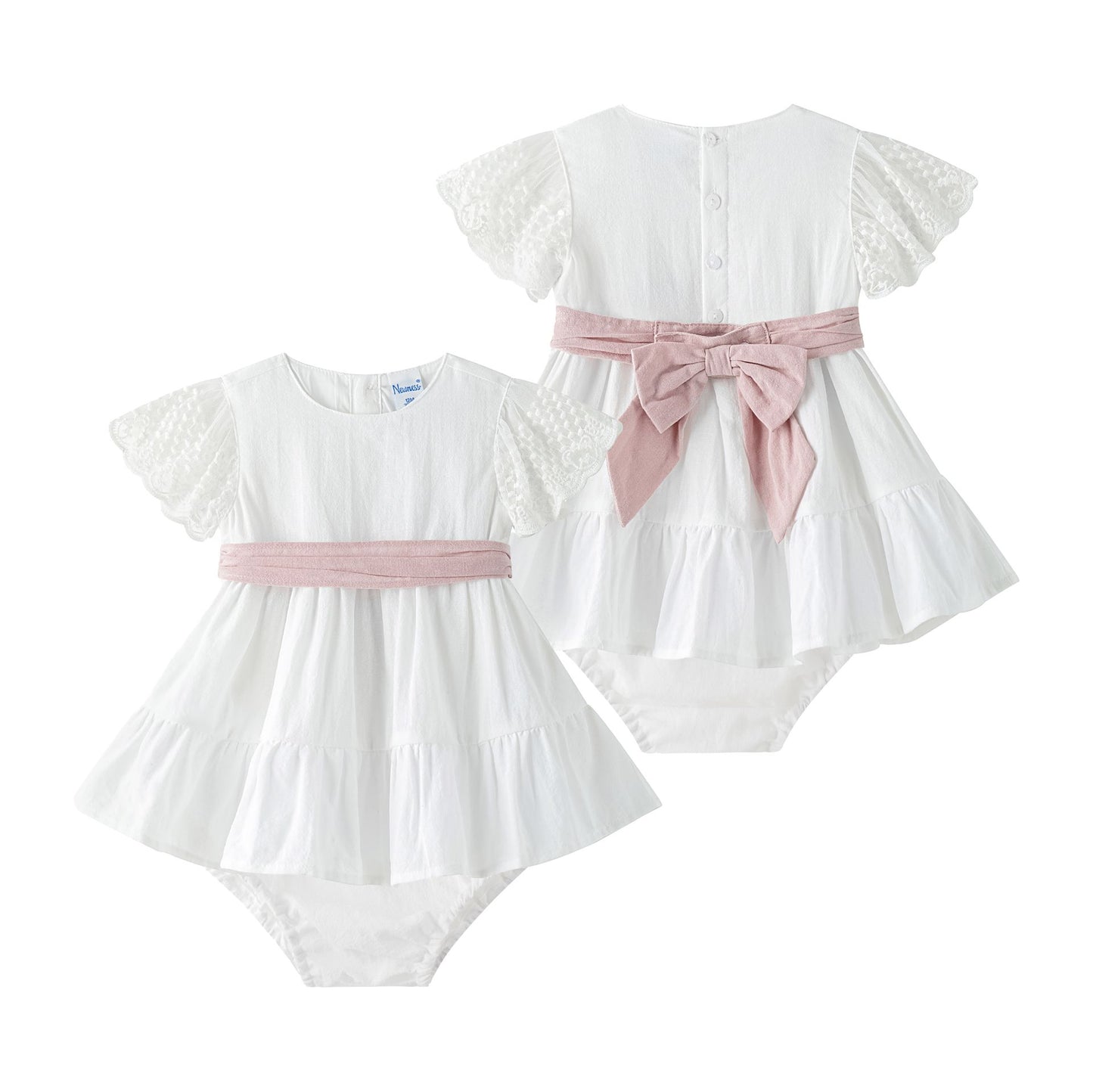 Vestido ceremonia con lazo en la cintura, con braguita a juego 6-24 meses