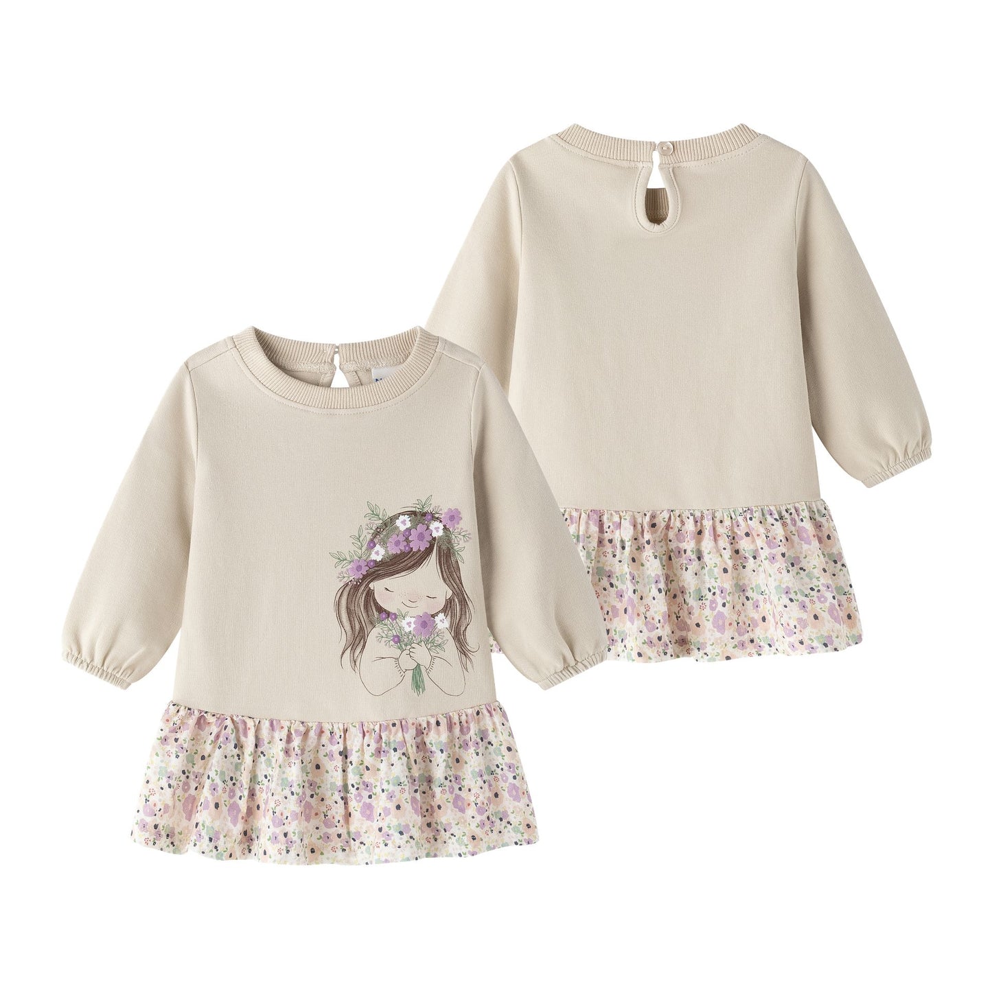 Vestido bebé niña manga larga con flores y relieve 🌸👧 - BGI65505