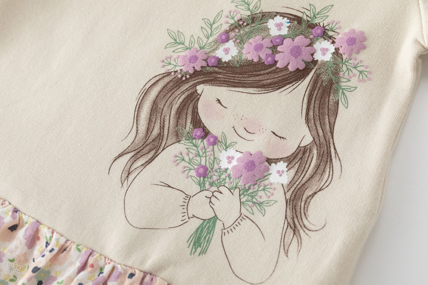 Vestido bebé niña manga larga con flores y relieve 🌸👧 - BGI65505