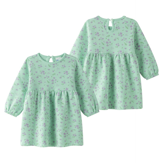 Vestido felpado bebé niña verde manga larga con frunce 🌿👶 - BGI65506
