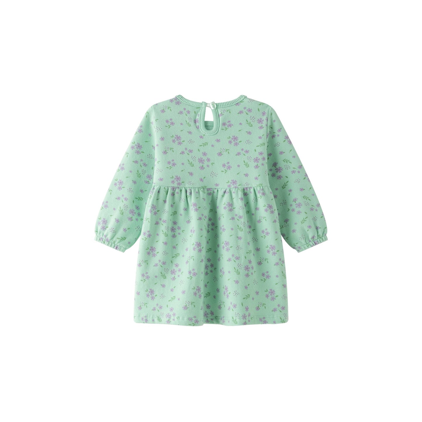 Vestido felpado bebé niña verde manga larga con frunce 🌿👶 - BGI65506
