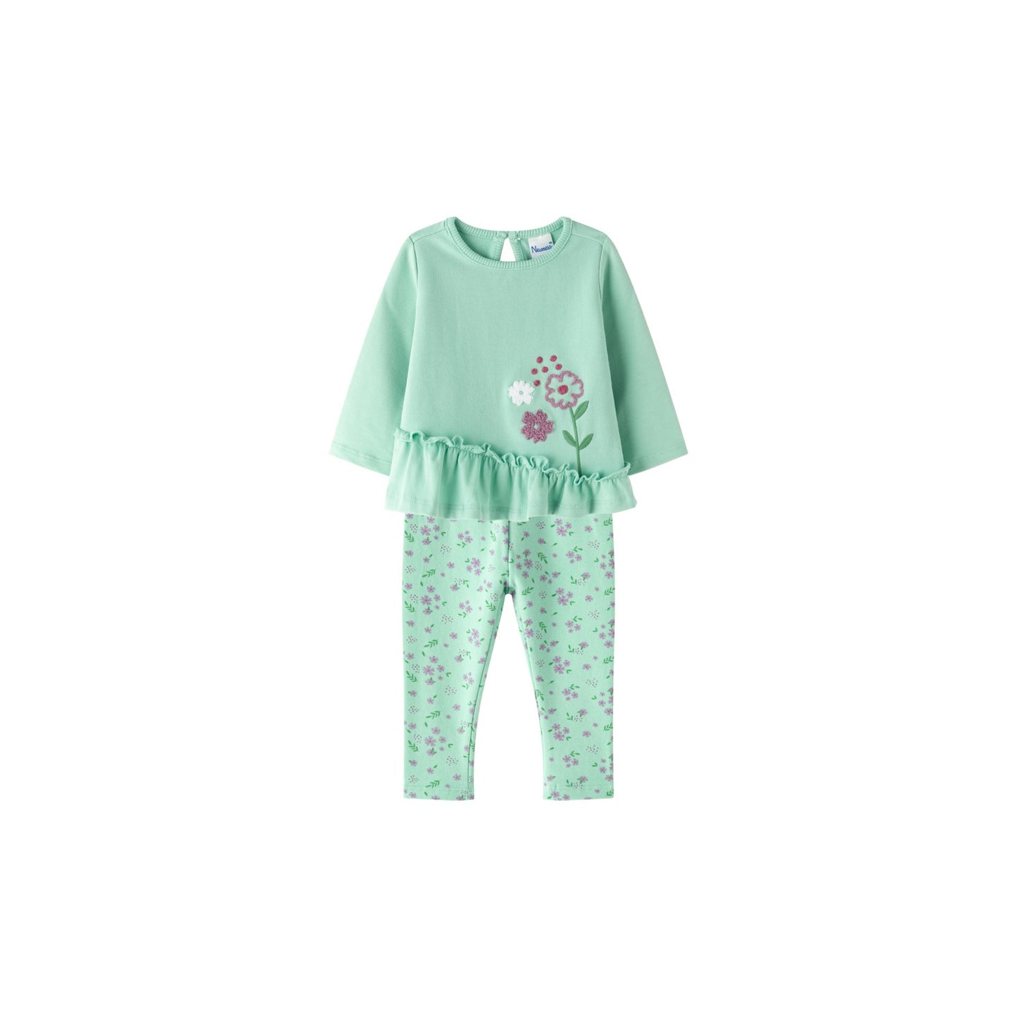 👶🌸 Conjunto bebé niña sudadera + jegging flores | Verde 6-24M - BGI65507