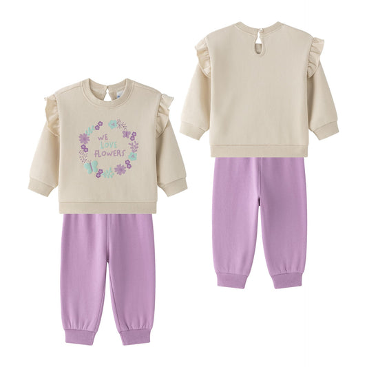 Conjunto jogging bebé niña flores en relieve 🌸💜- BGI65508