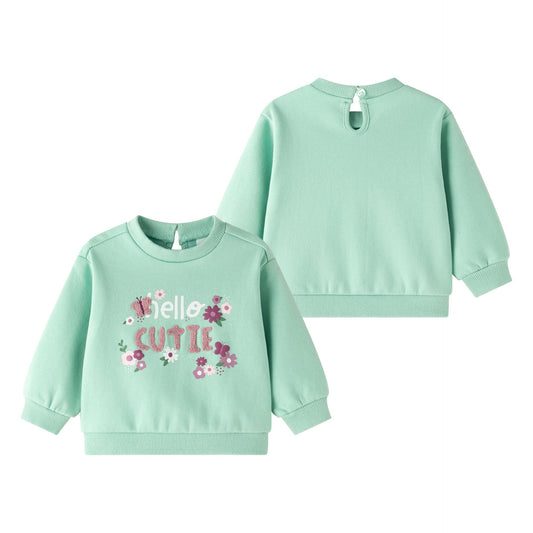 Sudadera bebé niña verde con letras borreguito y flores en relieve 🌸💚 - BGI65509