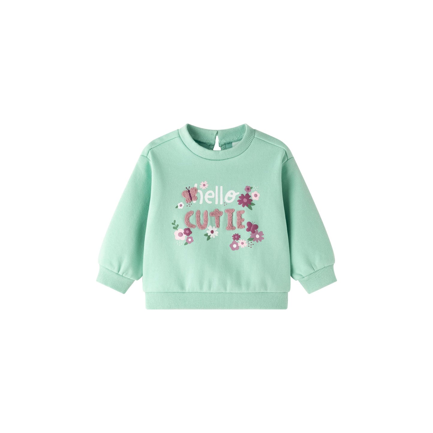 Sudadera bebé niña verde con letras borreguito y flores en relieve 🌸💚 - BGI65509