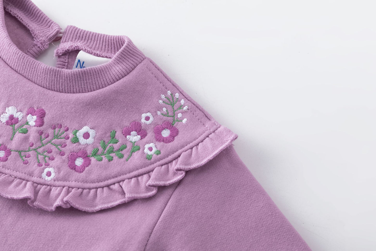 👶💜 Sudadera bebé niña afelpada con volante y flores bordadas | Morado 6-24M - BGI65511