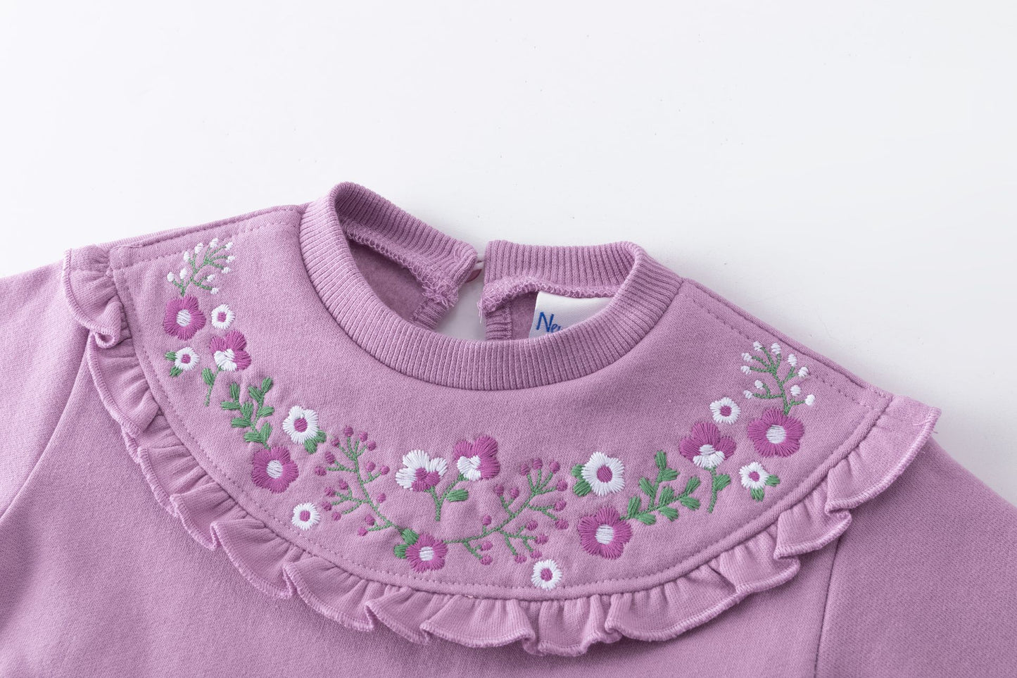 👶💜 Sudadera bebé niña afelpada con volante y flores bordadas | Morado 6-24M - BGI65511