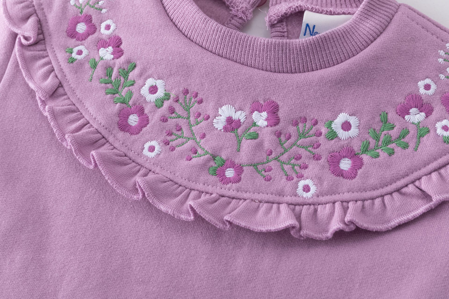 👶💜 Sudadera bebé niña afelpada con volante y flores bordadas | Morado 6-24M - BGI65511