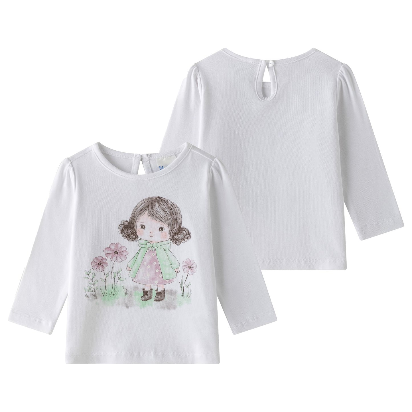 Camiseta bebé niña blanca manga larga con frunce y glitter ✨🌸 - BGI65514