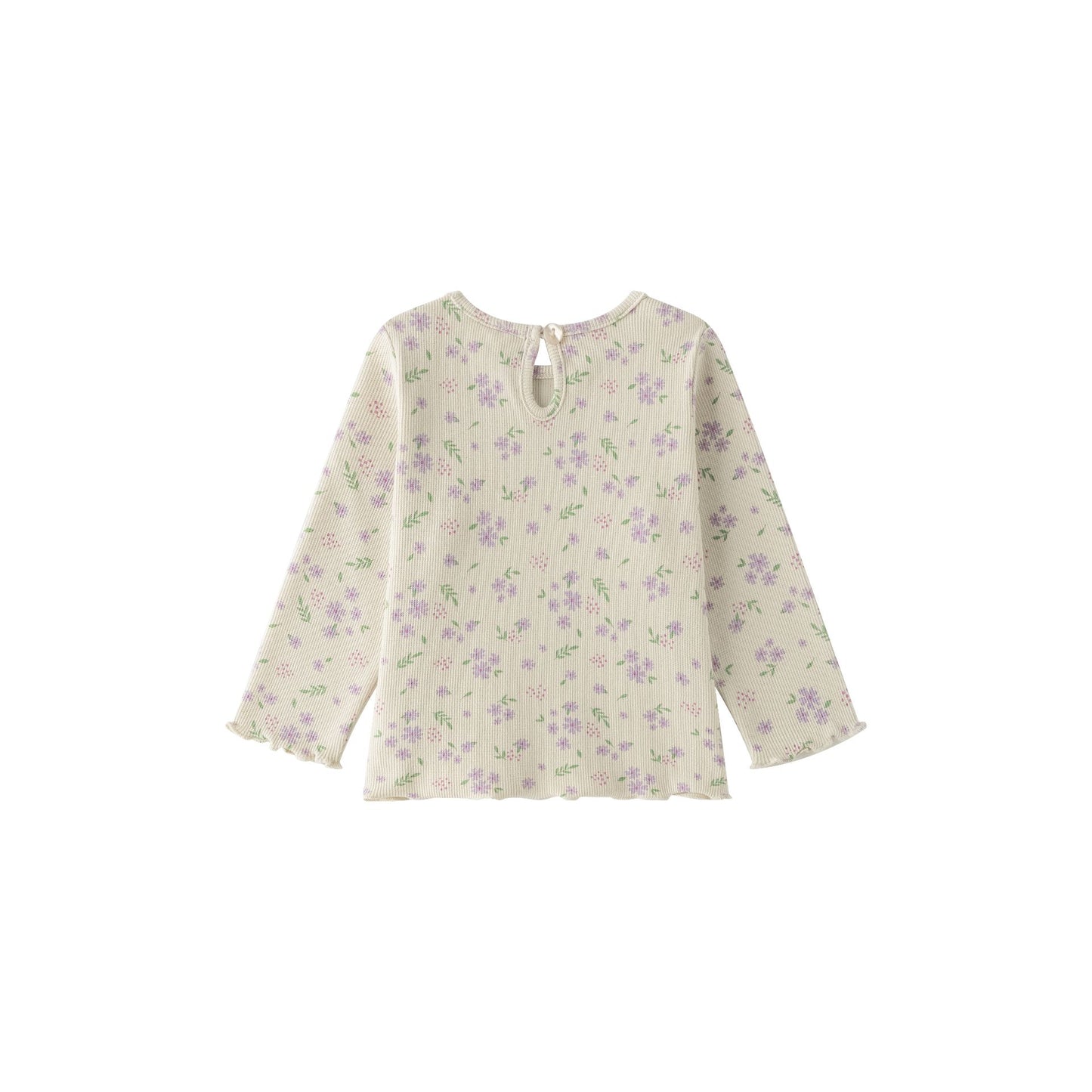 👶🌼 Camiseta bebé niña manga larga canalé con volantes y flores | Crudo 6-24M - BGI65516