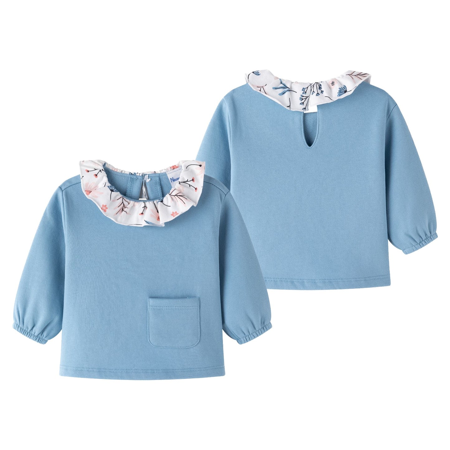 👶💙 Sudadera bebé niña con cuello de flores | Azul 6-24M - BGI65518
