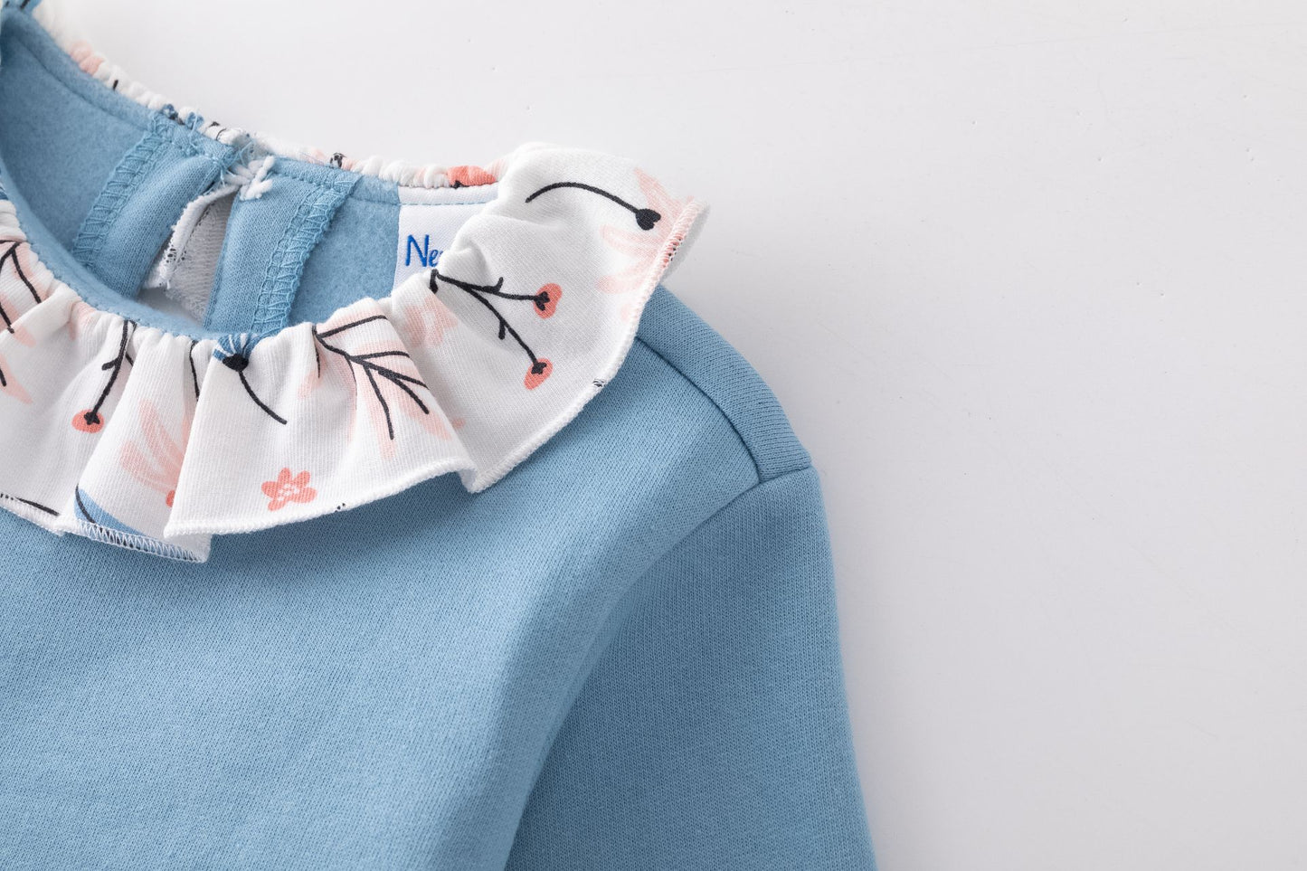 👶💙 Sudadera bebé niña con cuello de flores | Azul 6-24M - BGI65518