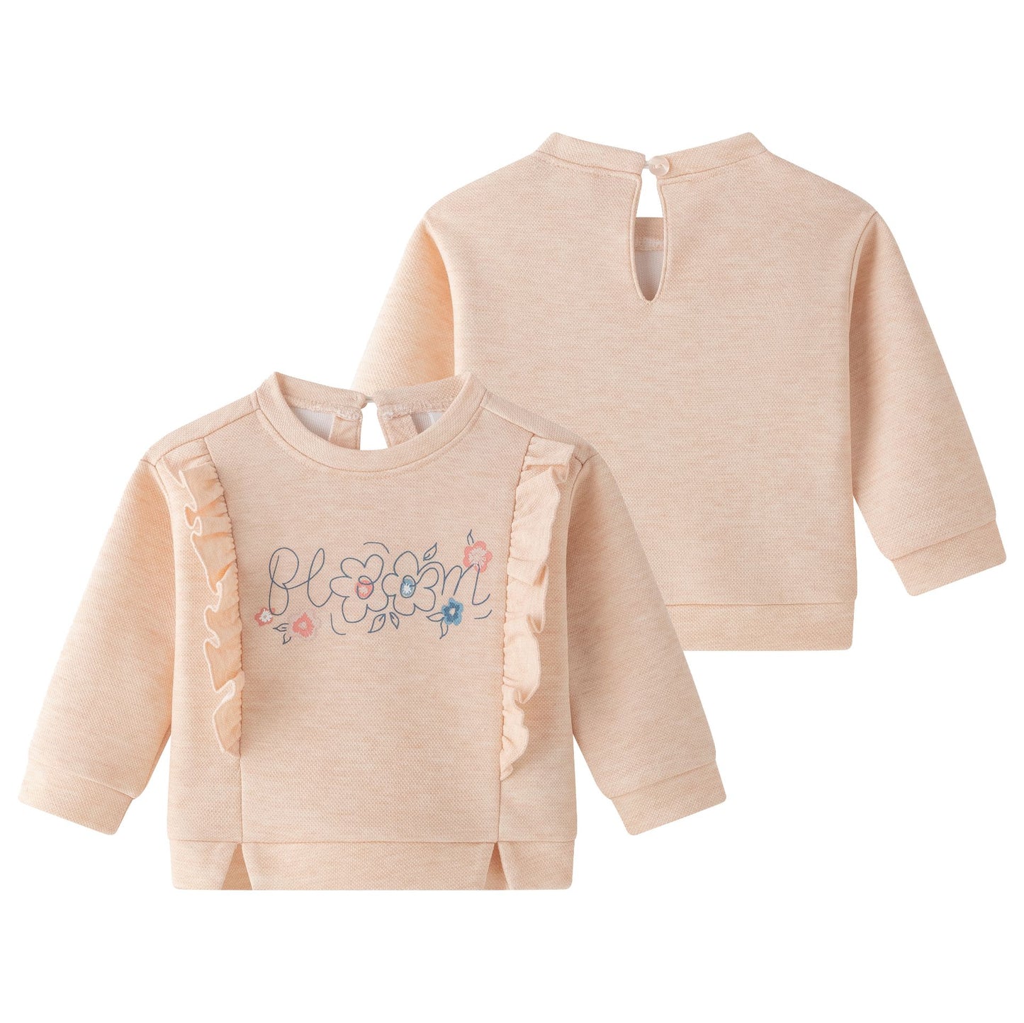 🌸 Sudadera bebé niña coral con volantes y flores | 6-24M - BGI65522