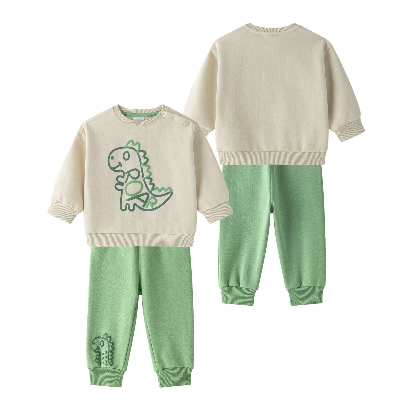 🦖👶 Conjunto bebé niño sudadera + pantalón dinos | Beige/Verde 6-24M -BBI65012