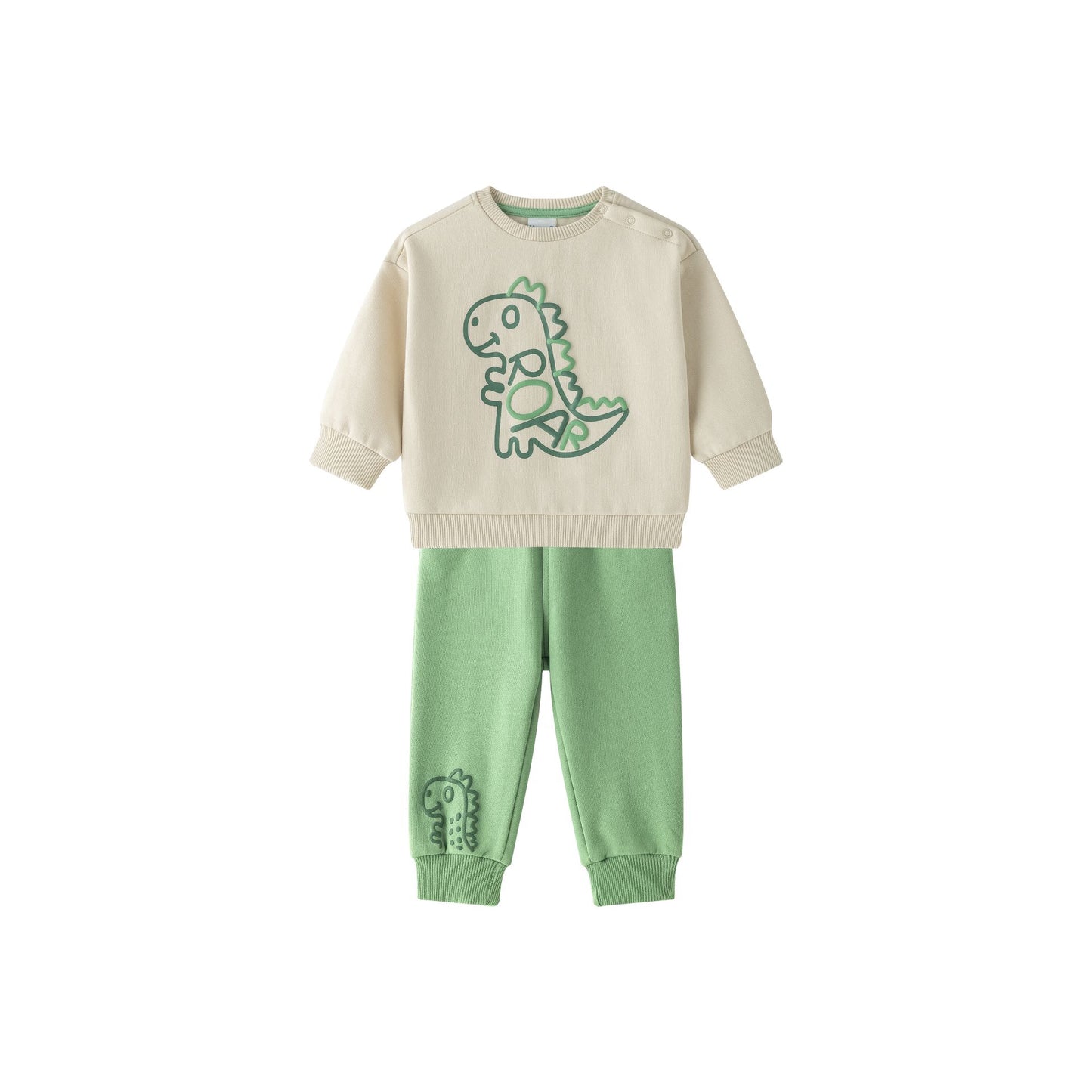 🦖👶 Conjunto bebé niño sudadera + pantalón dinos | Beige/Verde 6-24M -BBI65012