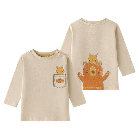 Camiseta Bebé Niño Manga Larga Beige con Animales (6-24M) 🐻🦊