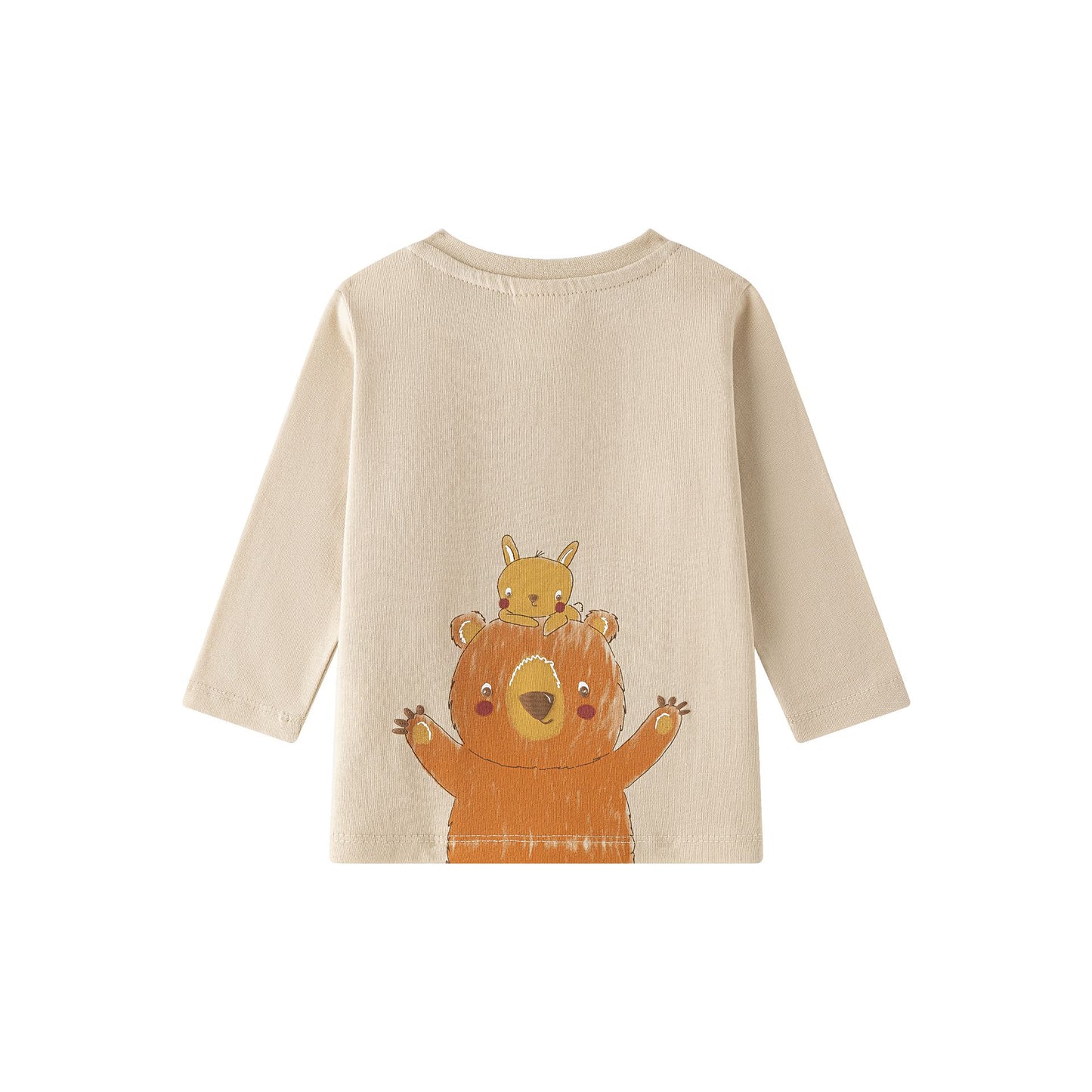 Camiseta Bebé Niño Manga Larga Beige con Animales (6-24M) 🐻🦊