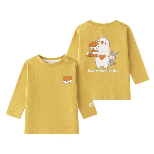 Camiseta Bebé Niño Mostaza Manga Larga con Animales (6-24M) 🦊🐻BBI65025