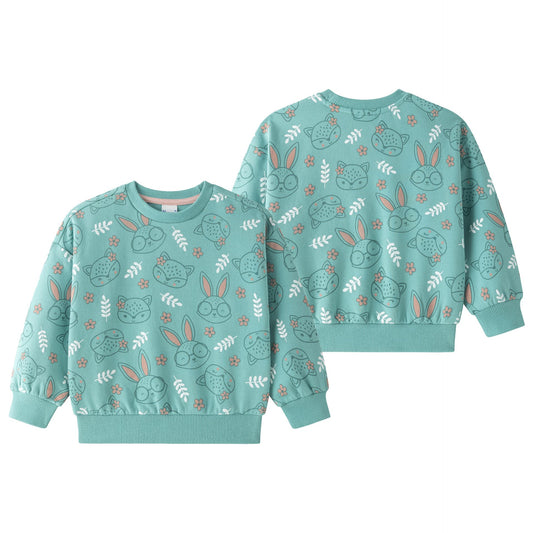 Sudadera afelpada verde con estampado de conejitos niña 2-6 años 🐰✨