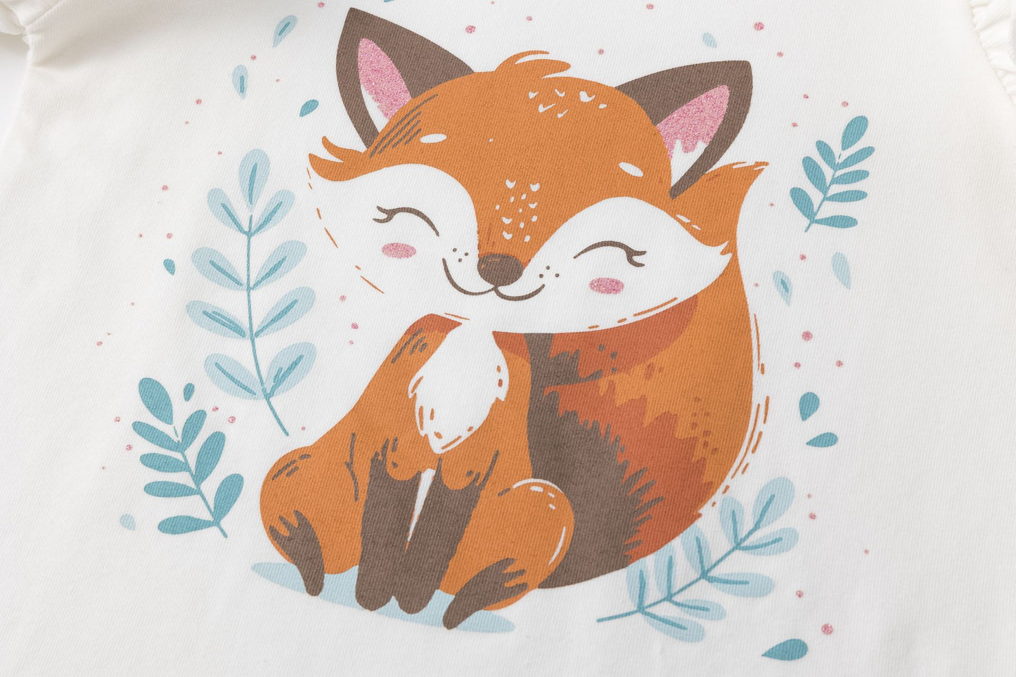 Camiseta Manga Larga Niña – Volantes en Hombros y Zorrito Feliz (2-6 años) 🦊✨