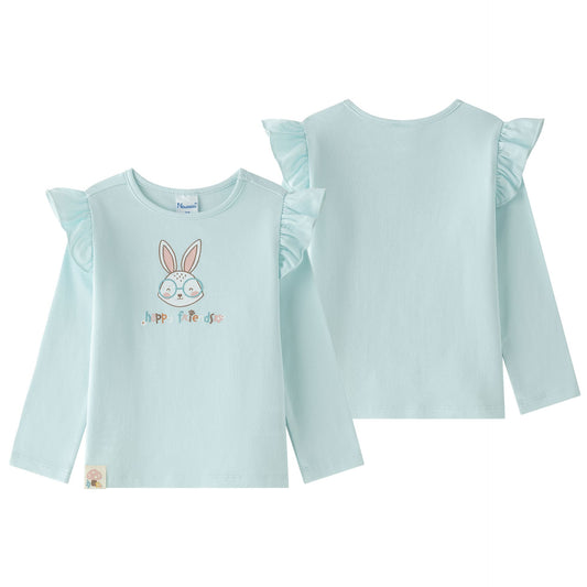Camiseta verde con volantes y conejito niña 2-6 años 🐰✨