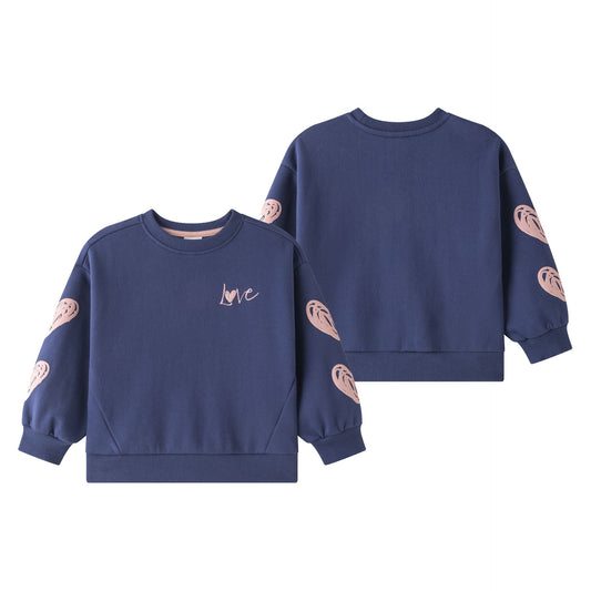 Sudadera niña marino con corazones en relieve | 2-6 años