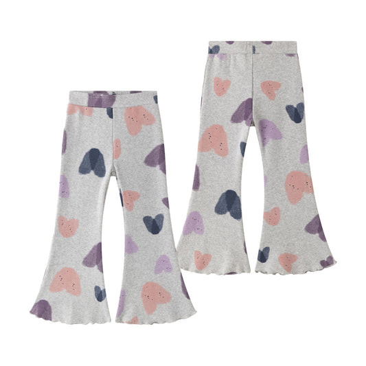 Leggins niña canalé gris con estampa de corazones | 2-6 años