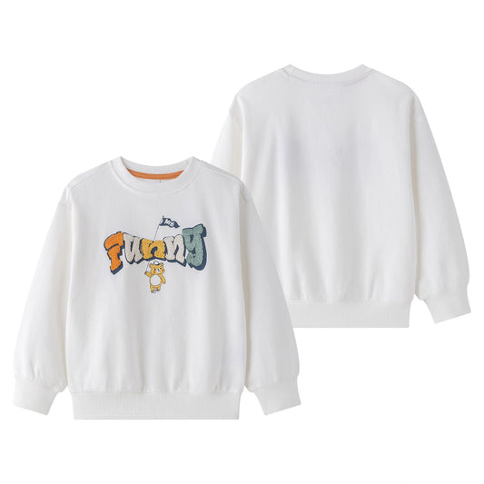 Sudadera niño felpa rizo blanca con gráfico bordado | 2-6 años