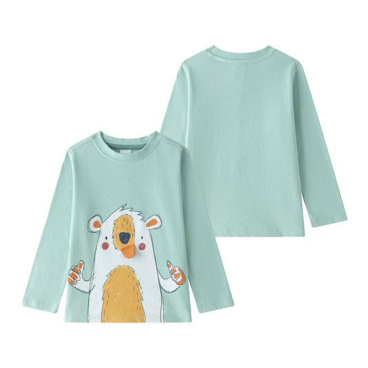 Camiseta niño manga larga verde con gráfico de ositos | 2-6 años