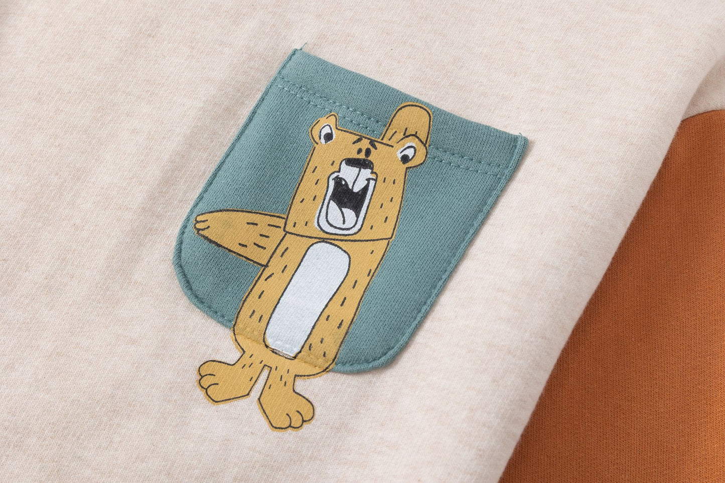 Sudadera niño felpa beige con gráfico de animal y bolsillo | 2-6 años