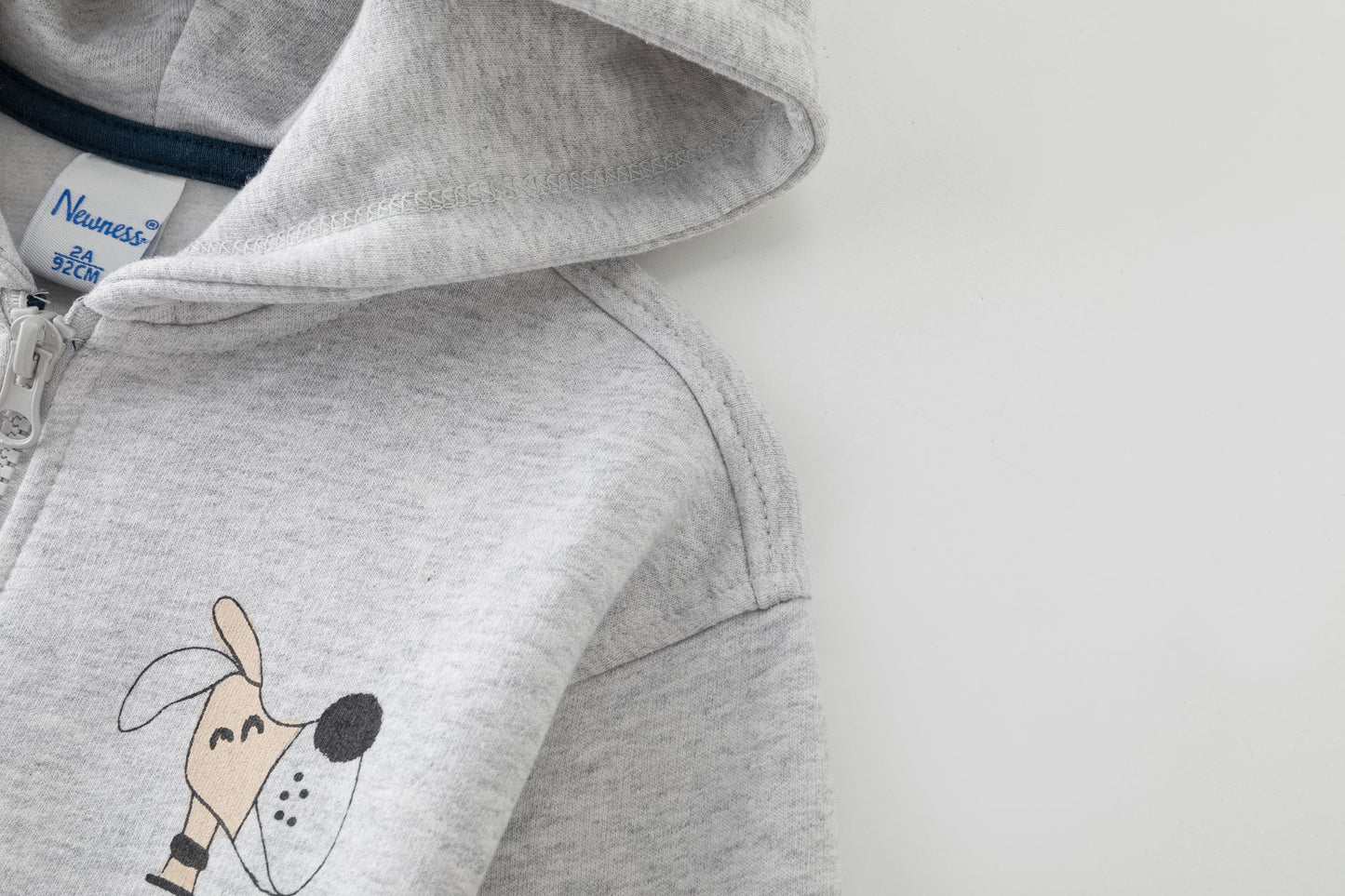 Chaqueta niño felpa gris claro con capucha y gráfico animal | 2-6 años