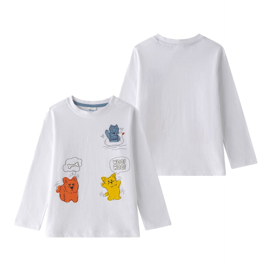 Camiseta niño manga larga blanca con gráfico de animalitos | 2-6 años