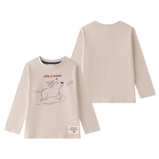 Camiseta niño manga larga beige con gráfico de animalitos | 2-6 años