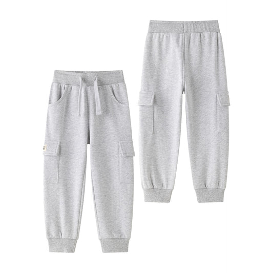 Pantalón deportivo niño felpa gris claro con cordón y bolsillos | 2-6 años